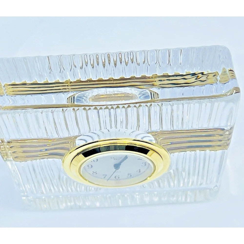 VTG Christian Dior Crystal Block Rubbed And Gold Tone Desk Clock